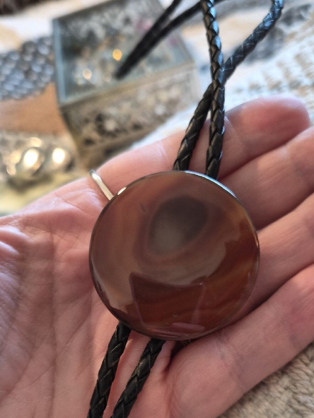 Western Bolo Tie with Brown Agate Slide - Picture 2 of 2